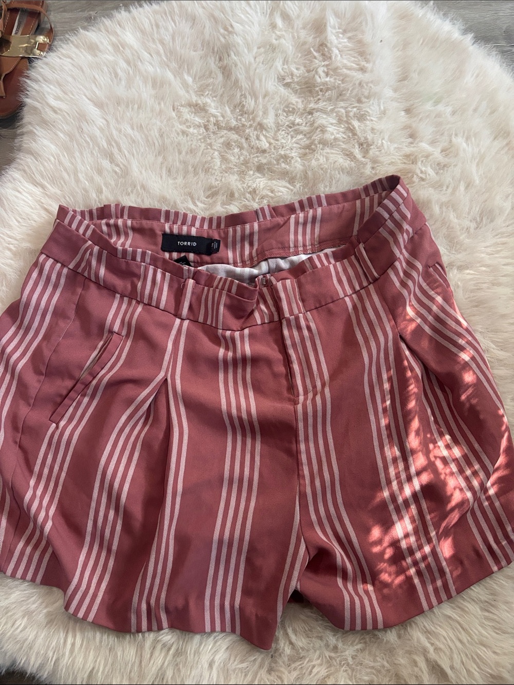 torrid mauve-pink striped high-rise shorts